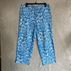 Talbots Women's Size 8 Cropped Pants Stretch Blue Floral Print Mid Rise CLEAN